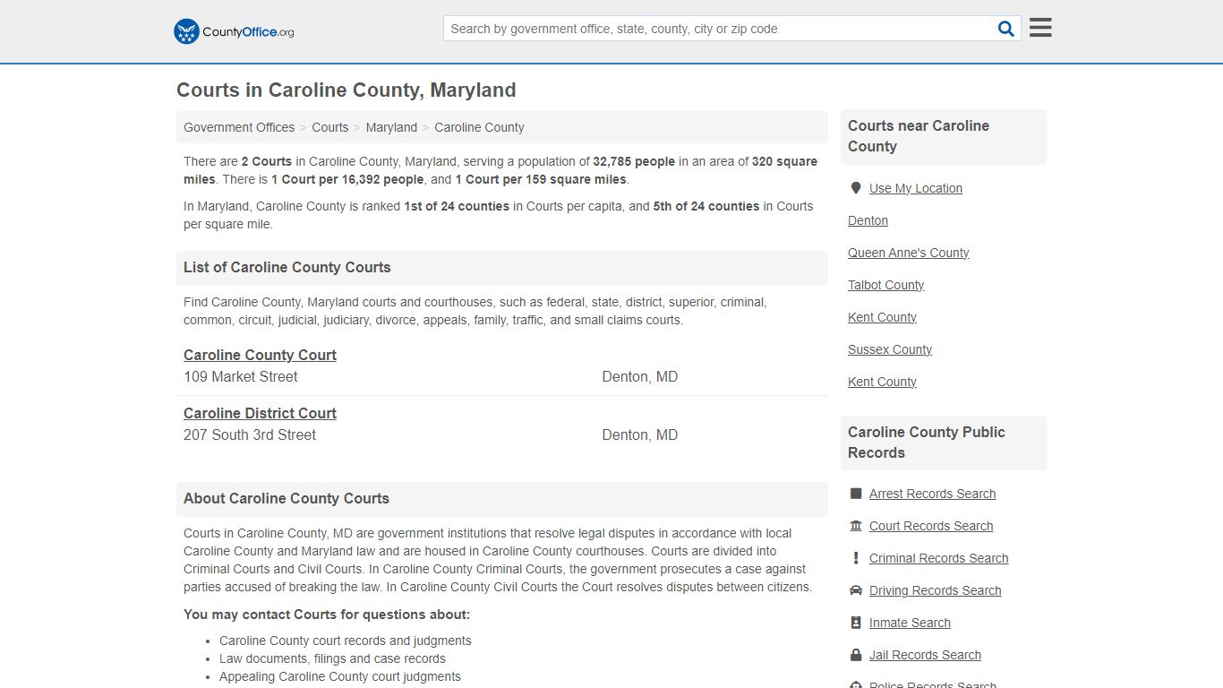 Courts - Caroline County, MD (Court Records & Calendars)